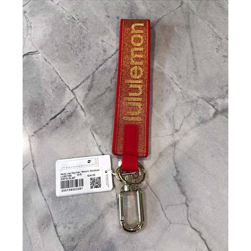 Lululemon Never Lost Wristlet Keychain Logo Detachable Red/Gold One Size